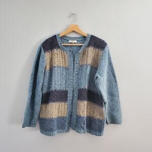 Dressbarn Woman Vintage Striped Color Block Sweater Cardigan 18/20